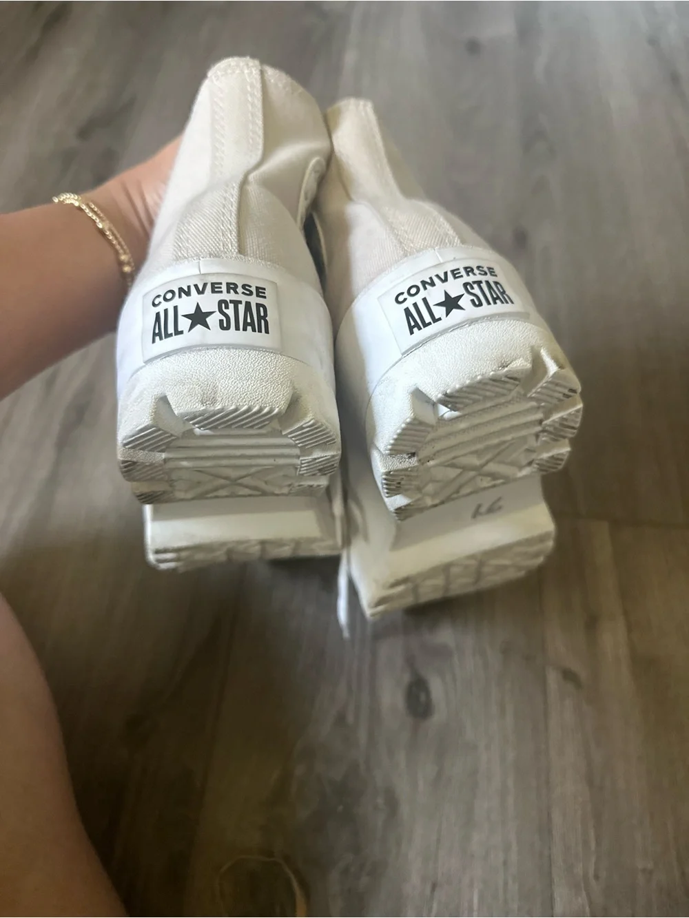 Converse Nude Beige aesthetic Platform Lug Sole High Top Sneakers in Cream/White - Picture 16 of 16